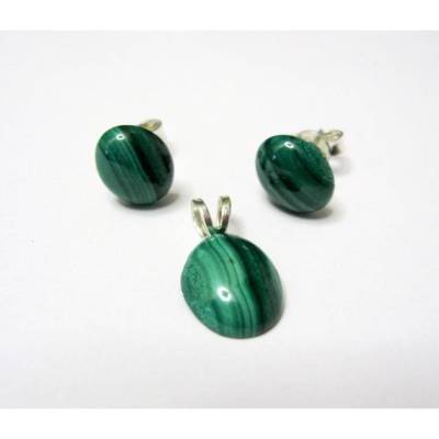 Echte Malachit Ohrstecker & Anhänger aus Silber 925 – Grünes Schmuckset als Geschenk für Frauen