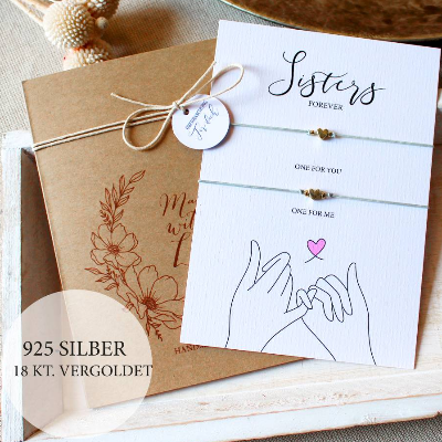 Schwestern Armband 2er-Set | 925 Silber | Sisters | Freundschaftsarmbänder mit Karte | Schwesterherz | Geschwister 