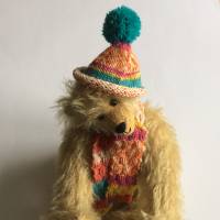 Bommelmütze und Schal für Teddybären, handgestrickt mit Muster, für Größe ca. 30-35 cm, bunt Bild 5