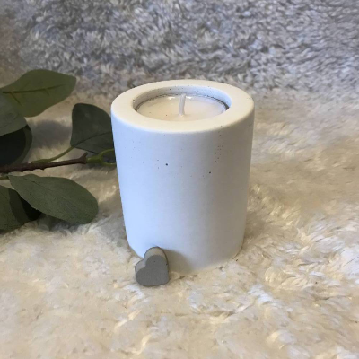 2in1 Kerzenhalter für Stabkerze UND Teelicht, puristisch aus Beton, weiß, 7,5 cm