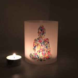 Wiederverwendbares Yoga-Licht Buddha buntes Mosaik Meditation sanftes Licht bunt Geschenk Windlicht Papier Bild 2
