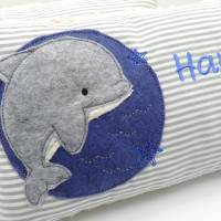 Kissen mit Namen,Delfin Delphin Wal Fisch Namenskissen Taufkissen Kuschelkissen Kindergartenkissen Geburtsgeschenk Bild 1