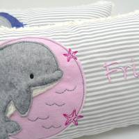 Kissen mit Namen,Delfin Delphin Wal Fisch Namenskissen Taufkissen Kuschelkissen Kindergartenkissen Geburtsgeschenk Bild 2