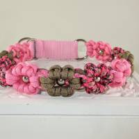 Hundehalsband Flower Power rosa/taupe Paracord Halsband Hund geflochten Flechthalsband mit Zugstopp oder Klickverschluss Bild 1