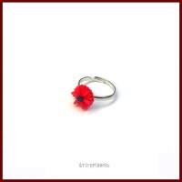 ❋ Ring "Daisy Red"  Gänseblümchen Cabochon 9mm, rot blau,versilbert ❋ Bild 1