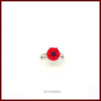 ❋ Ring "Daisy Red"  Gänseblümchen Cabochon 9mm, rot blau,versilbert ❋ Bild 3