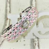 Hundehalsband Herzilein grau/rosa Flechthalsband geflochten aus Paracord mit Zugstopp oder Klickverschlus Bild 2