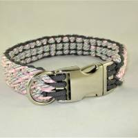 Hundehalsband Herzilein grau/rosa Flechthalsband geflochten aus Paracord mit Zugstopp oder Klickverschlus Bild 3