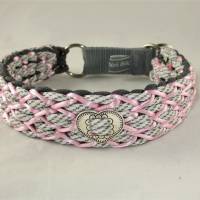 Hundehalsband Herzilein grau/rosa Flechthalsband geflochten aus Paracord mit Zugstopp oder Klickverschlus Bild 4