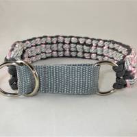Hundehalsband Herzilein grau/rosa Flechthalsband geflochten aus Paracord mit Zugstopp oder Klickverschlus Bild 5