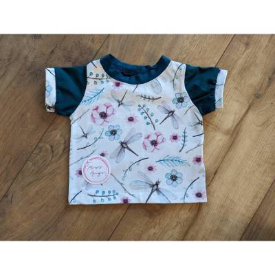 Baby T-Shirt Gr. 56 weiß petrol mit Blumen +++ Einzelstück +++