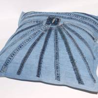 Kissenbezug Jeans 40 x 40 cm upcycling Deko Kissenhülle handgemacht Bild 3