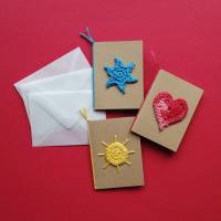 Mini-Grußkarte Stern Herz oder Sonne gehäkelt Bild 1