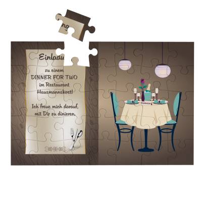 Puzzle mit Wunschtext Essen Restaurant Einladung | A4 35 Teile