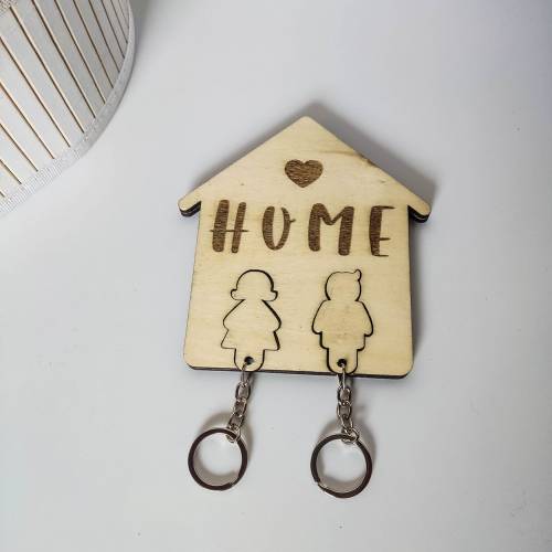 Schlüsselbrett Home mit 2 Schlüsselanhänger | Schlüsselhalter als Geschenk | Einzugsgeschenk