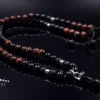 Herren Halskette aus Edelsteinen Achat Tigerauge Onyx und Hämatit mit Achat-Anhänger, Länge 61 cm Bild 5