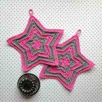 Zweier-Set Topflappen Stern in unaufgeregtem Grau und Pink aus Baumwolle gehäkelt Bild 1