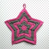 Zweier-Set Topflappen Stern in unaufgeregtem Grau und Pink aus Baumwolle gehäkelt Bild 3