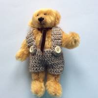 Teddyhose kurz mit Trägern für Größe ca. 20 - 25 cm, gehäkelt, beige meliert, 100 % Baumwolle Bild 2
