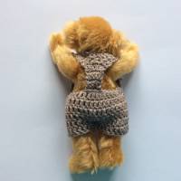 Teddyhose kurz mit Trägern für Größe ca. 20 - 25 cm, gehäkelt, beige meliert, 100 % Baumwolle Bild 3