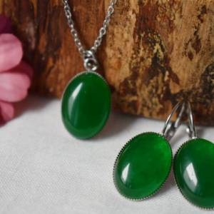 Kette Jade grün, Oval, Silber, Edelstein grün Kette, Halskette grüner Stein, Jade Anhänger, Grün, Silberkette mit grünem Bild 8