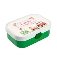 Brotdose Mepal mit Namen, Lunchbox & Trinkflasche für Mädchen mit Obsteinsatz und Gabel, Motiv Traktor pink Bild 1