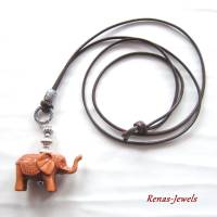 Kette lang mit Elefant Anhänger braun silberfarben Bettelkette Polyesterband Handgefertigt Bild 4