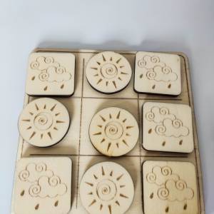 Tic Tac Toe Spiel "Sonne & Regen" aus Holz | Brettspiel mit süßen Figuren | Holzspiele für Familie | Geschenke f Bild 3