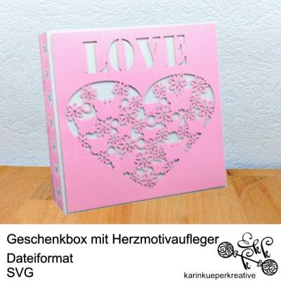 Plotterdatei Geschenkbox mit Herzmotivaufleger
