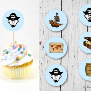 Set aus 6 Cupcake Topper Flags Muffindeko Piraten Piratenparty Bild 1