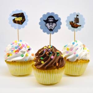 Set aus 6 Cupcake Topper Flags Muffindeko Piraten Piratenparty Bild 2