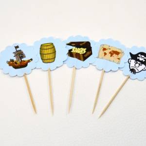 Set aus 6 Cupcake Topper Flags Muffindeko Piraten Piratenparty Bild 4