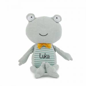 Kuscheltier Frosch personalisiert mit Name / Kinder Geschenk Puppen / Stofftier mit Name / personalisiertes Kindergesche Bild 2