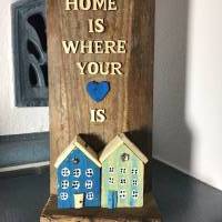 Schlüsselbrett, Hakenleiste, Handtuchhalter, Schmuckhalterung,Häuser, Altholz, blau Bild 7