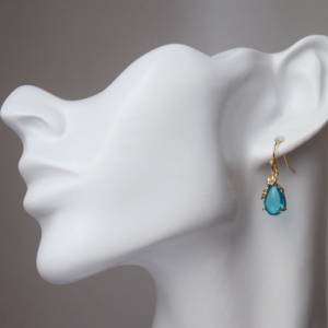 Tropfen Ohrhänger Gold, Viktorianische Ohrringe, Blau Gold, Kristall Glas Ohrringe, Brautschmuck, Unikat hängende Ohrrin Bild 4