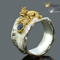 Goldschmiede Silberring, mit Vergoldung "to be crowned king", Froschkönig, Frosch, handgefertigtes Unikat Bild 1