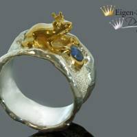 Goldschmiede Silberring, mit Vergoldung "to be crowned king", Froschkönig, Frosch, handgefertigtes Unikat Bild 3