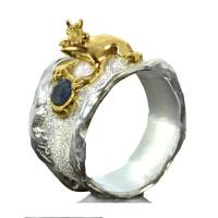 Goldschmiede Silberring, mit Vergoldung "to be crowned king", Froschkönig, Frosch, handgefertigtes Unikat Bild 4