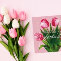 Valentinstag Karte, 1x Valentinstagskarte mit Umschlag, quadratische Grußkarte zum Valentinstag, Tulpe Bild 2