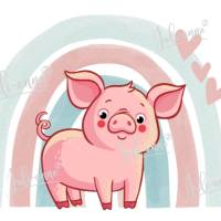 Bügelbild Regenbogen Schwein Pig Bild 1