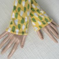 Armstulpen Wendestulpen Jerseystulpen gelb gemustert mit salbeigrün,grau weiß Bild 2