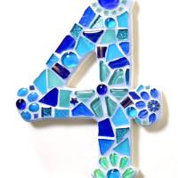 Mosaik Hausnummer in Blautönen, Ziffern 0-9, frostfest Bild 1