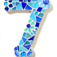 Mosaik Hausnummer in Blautönen, Ziffern 0-9, frostfest Bild 2
