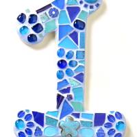 Mosaik Hausnummer in Blautönen, Ziffern 0-9, frostfest Bild 3