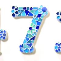 Mosaik Hausnummer in Blautönen, Ziffern 0-9, frostfest Bild 4