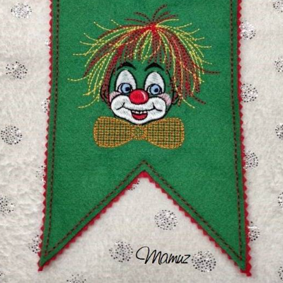 *  Wimpel mit Clown  *  ITH Stickdatei, 13 x 18 - Clown 10 x 10 für Karneval, Fasching, Fasnet...