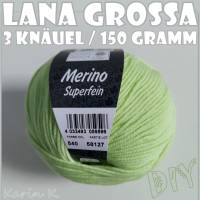 3 Knäuel 150 Gramm Merino Superfein von Lana Grossa helles Limonengrün Zartgrün Farbe 540 Partie 58127 Bild 1