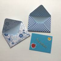 Briefumschläge klein mit Muster, 5 Stück, Mini-Kuverts 9 cm x 6,5 cm, blau-weiß kariert oder mit Ornamenten Bild 1