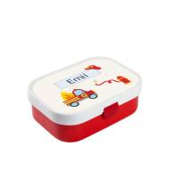 Brotdose Mepal mit Namen, Lunchbox & Trinkflasche für Jungen mit Obsteinsatz und Gabel, Motiv Feuerwehr Bild 1