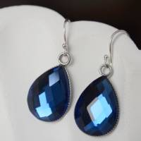 Ohrringe Blau Silber, Tropfen Ohrringe Blau, Ohrhänger dunkelblau, Hängeohrringe Blau, Kristall Ohrringe, Brautohrringe, Bild 3
